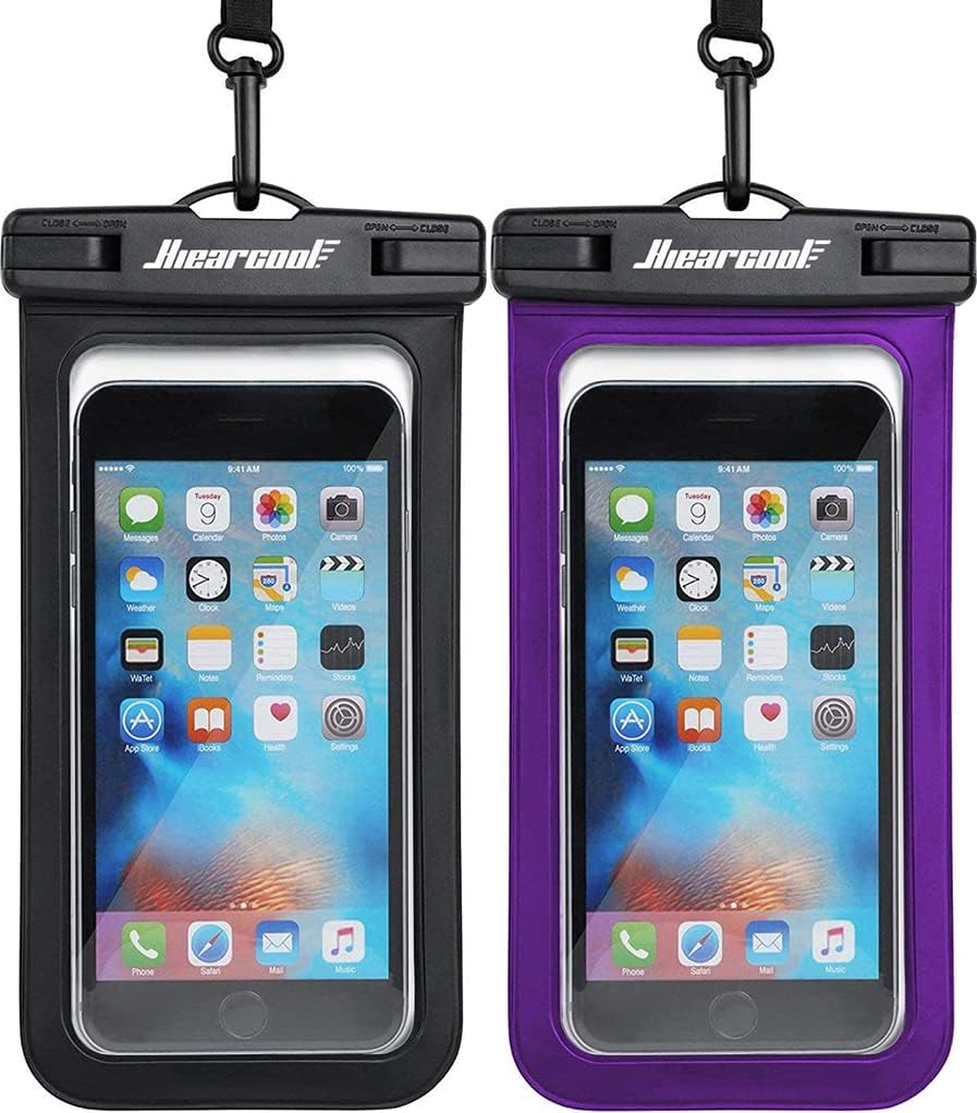 Hiearcool Waterproof Phone Pouch for iPhone 15, 14, 13, 12 Pro Max, Plus - Black-2 Pack